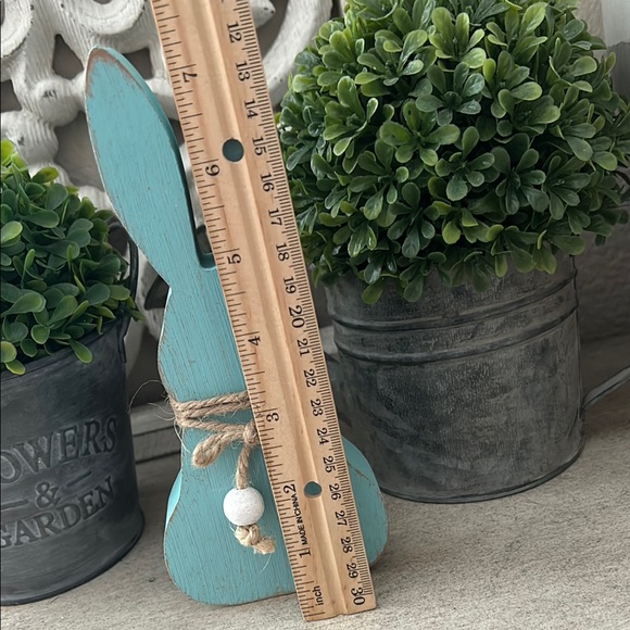 Boho Farmhouse aqua blue Wooden Bunny Decor - Picture 10 of 12